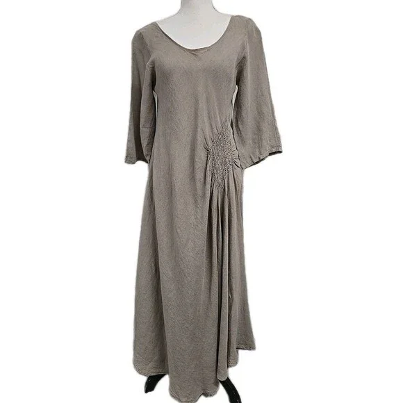 LA BOTTEGA DI BRUNELLA Italy Linen Midi Dress Latte Beige Women’s ONE Size -S-L